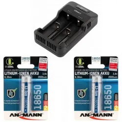 ANSMANN Genopladelig Pakke med Li-ION/Ni-MH lader og 2 x ANSMANN 18650 2600 mAh batterier